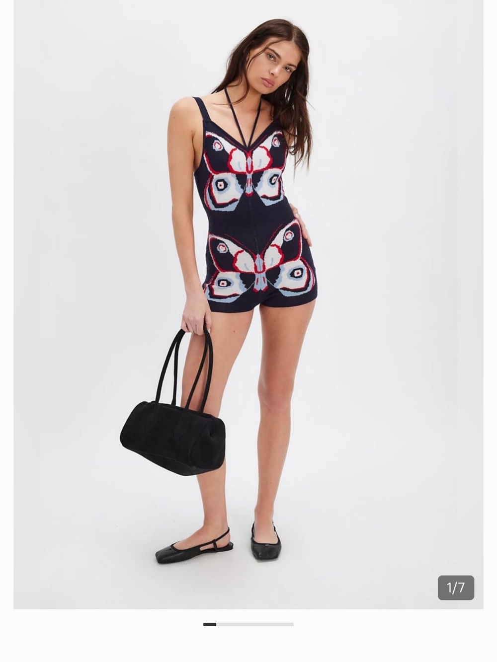 Stoned Immaculate Navy Knit Butterfly Romper with Red & White Accent